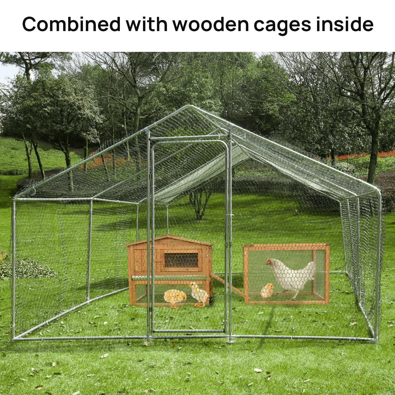 Walcut Metal Chicken Coops 20x10ft Walk in Hen Cage Poultry Run Playpen Ducks Rabbits with Cover