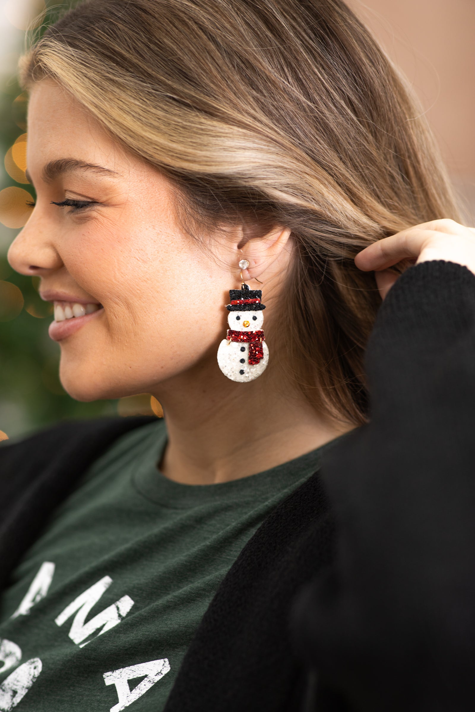 White Glitter Snowman Earrings