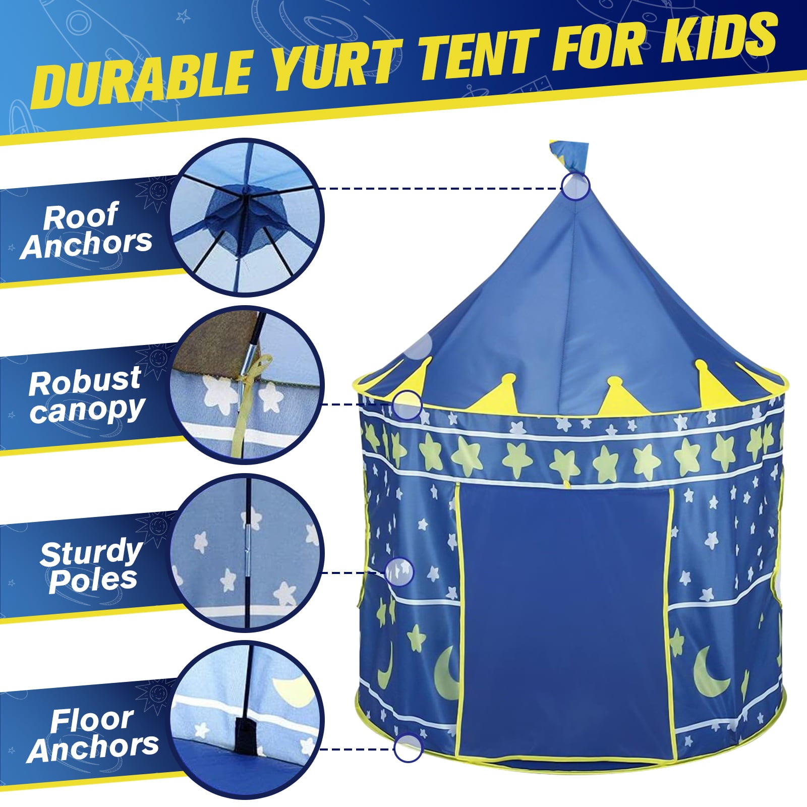 Kids Playing Tents, Foldable Children Yurt Indoor Castle Tent, Large Space Portable Toddler Indoor and Outdoor Playhouse for Kids, Durable Kids Playing Tents for camping, picnics, sleepovers Pink