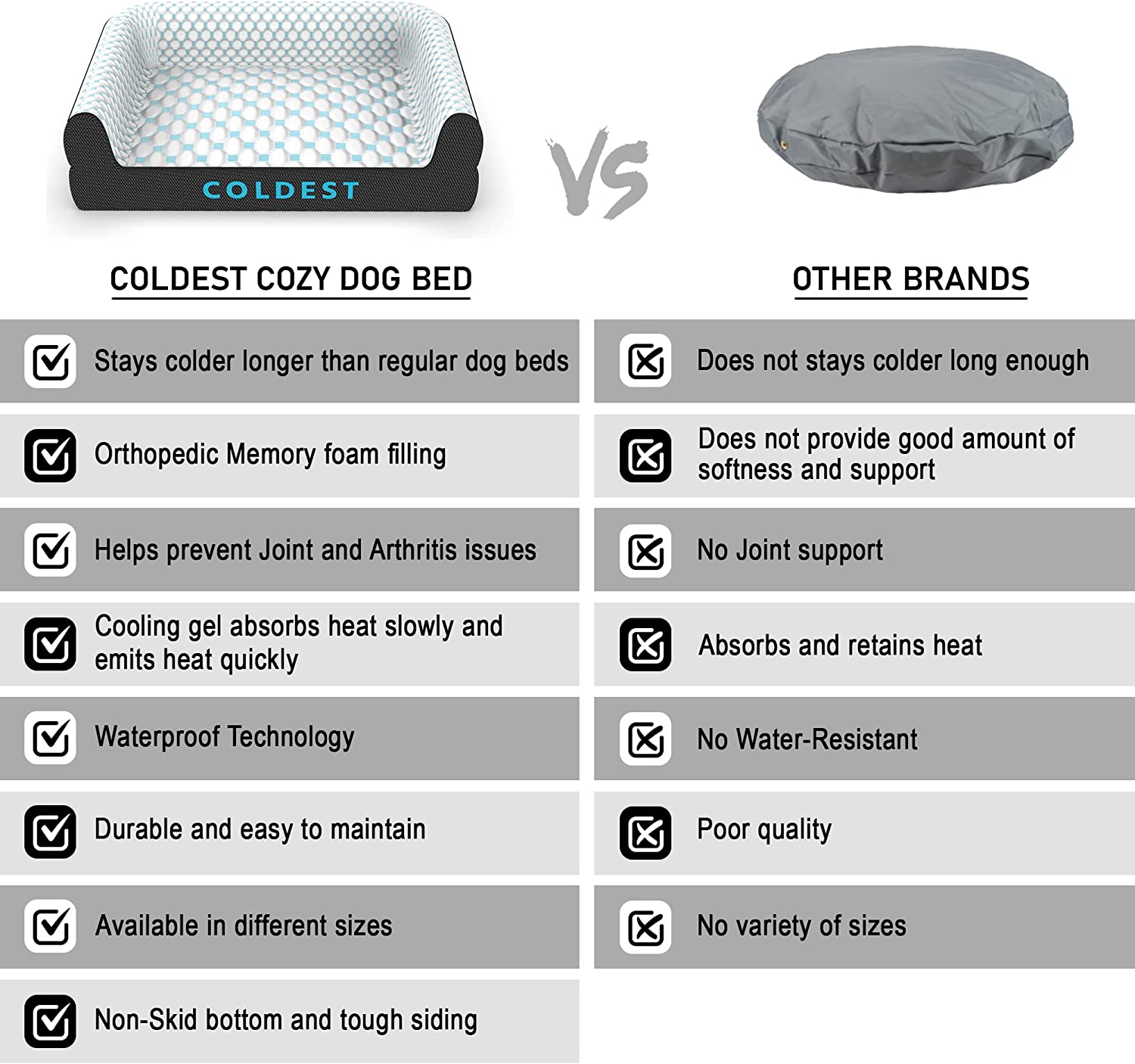 Coldest Cozy Dog Bed - Cooling Medium Dog Beds - Washable Removable Cover Comfortable and Anti Slip (Extra Large， Grey)