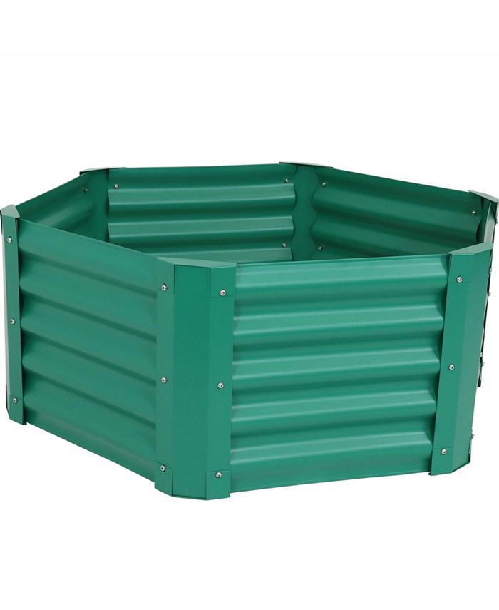 Sunnydaze Decor Powder-Coated Steel Hexagon Raised Garden Bed - Green - 41 in