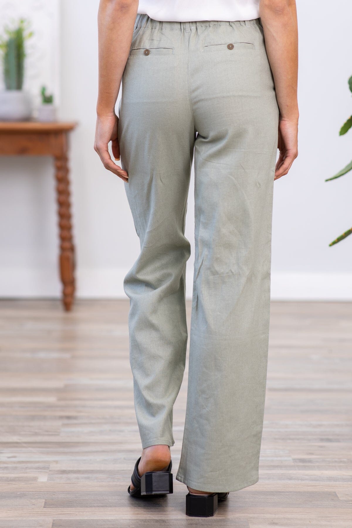 Dark Sage Wide Leg Trouser Pants