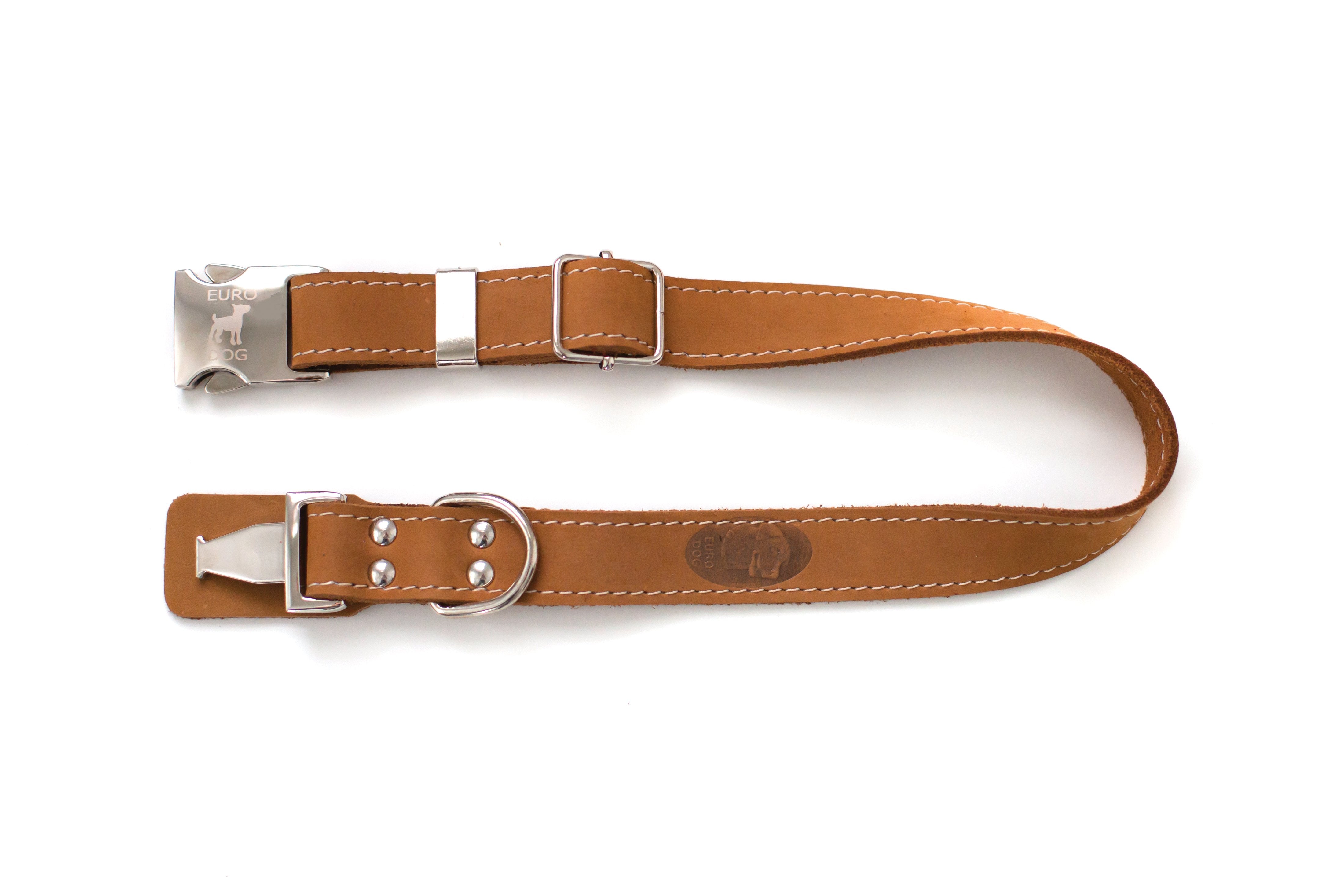 Euro-Dog 691054808751 Luxury Soft Leather Quick - Release Collarand#44; Bark Brown - Extra Large