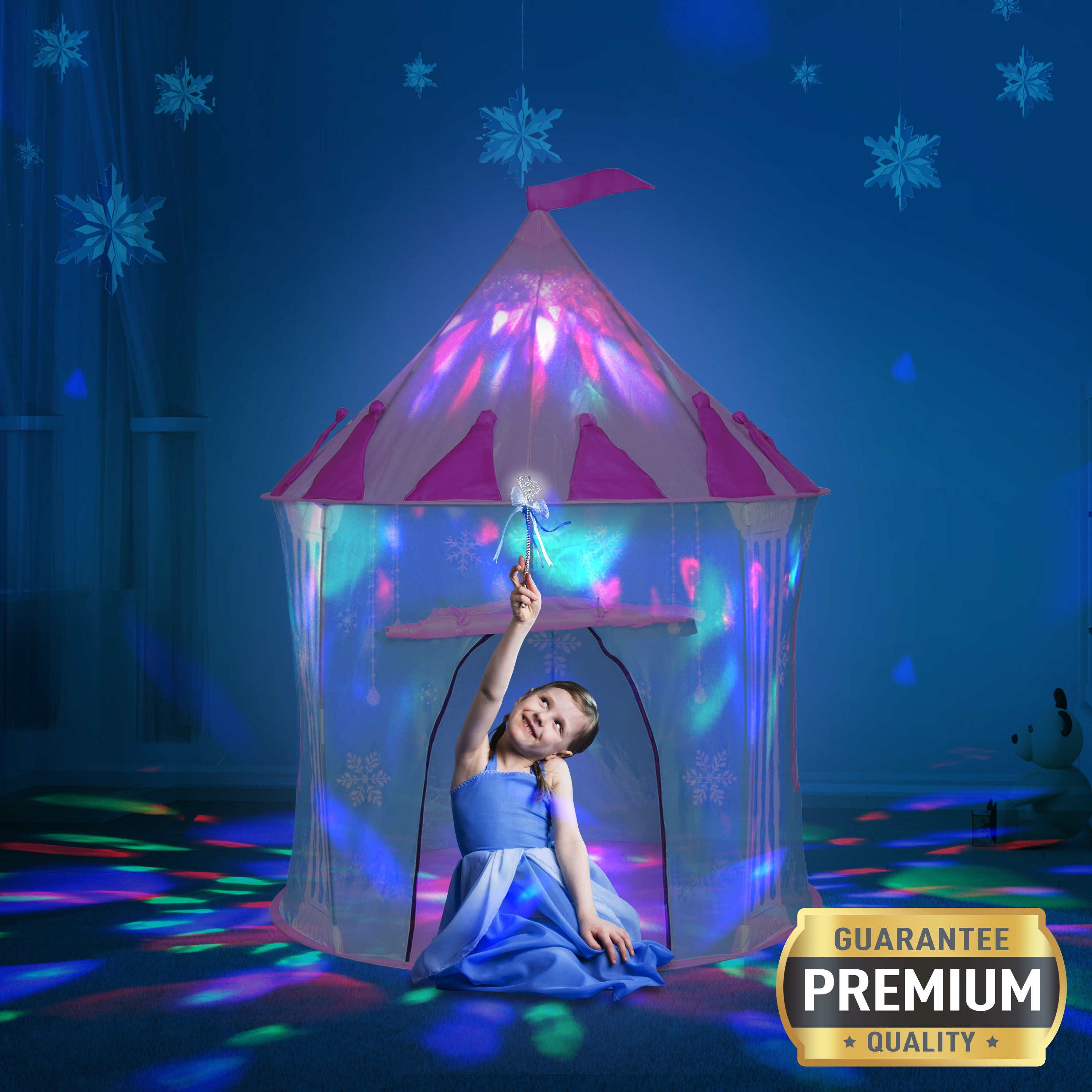 Sportcraft Fairy Tale Castle Play Tent for Girls and Boys - Frozen Style Playhouse Pop Up Princess Tent w/ Party Light and Tent Carry Tote