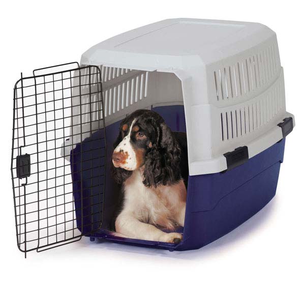 Pet Travel Crate Heavy Duty Plastic Blue Grey Secure Dog Cage Airline Approved (Medium)
