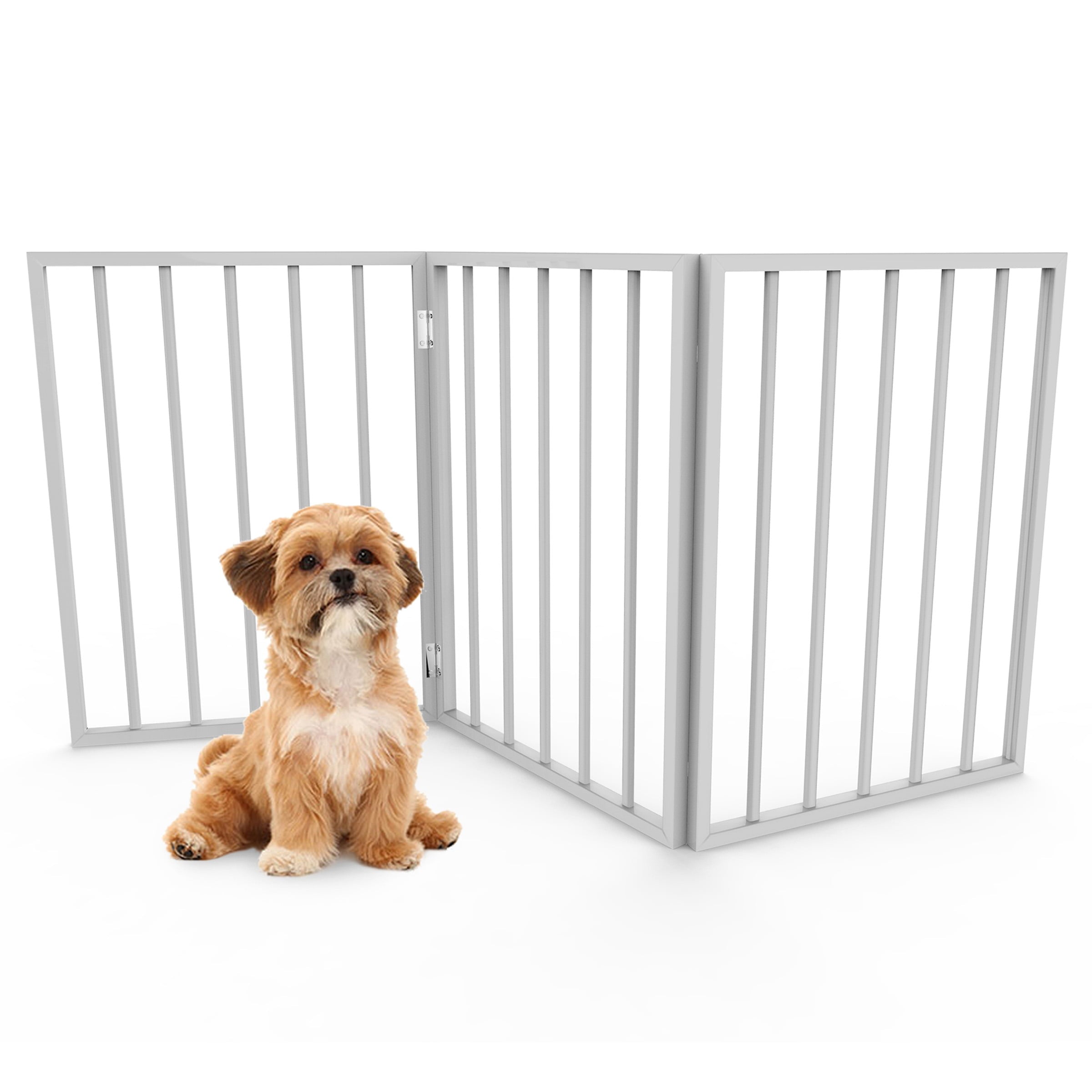 Pet Gate – Dog Gate for Doorways， Stairs， or Rooms – 24-inch Freestanding， Folding， Accordion Style， Wooden Indoor Dog Fence by PETMAKER (White)