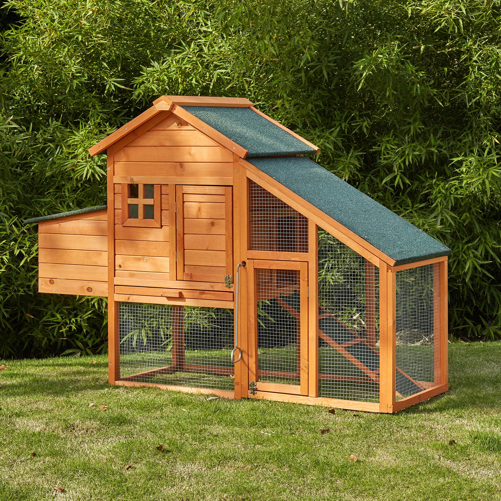 Kindor chicken coop rabbit hutch， Large Running Area wooden Hen House Poultry Cage with Removable Tray and Ramp