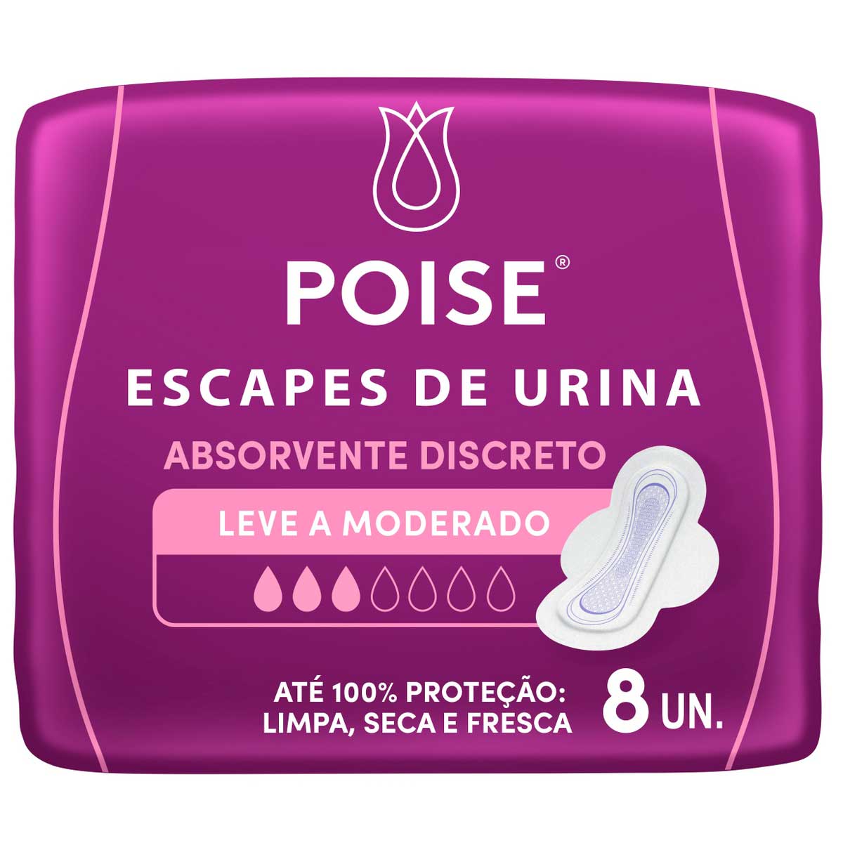 Absorvente com Abas para Escapes de Urina Poise Discreto 8 Unidades