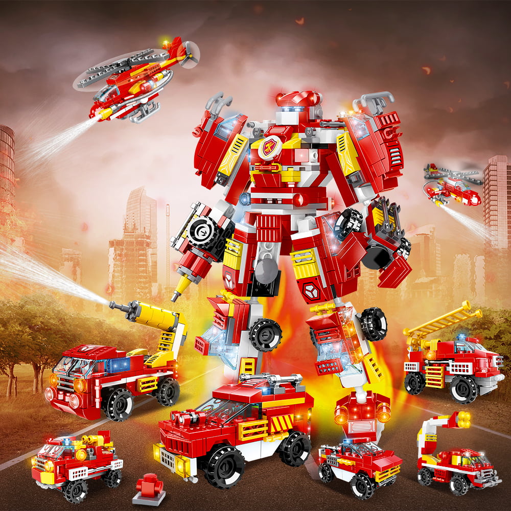 HOGOKIDS  591pcs STEM Fire Robot Construction Building Toy Sets， 13 in 1 Fire Rescue Building Bricks Kids Gift for Age 6 7 8 9 10+ Year