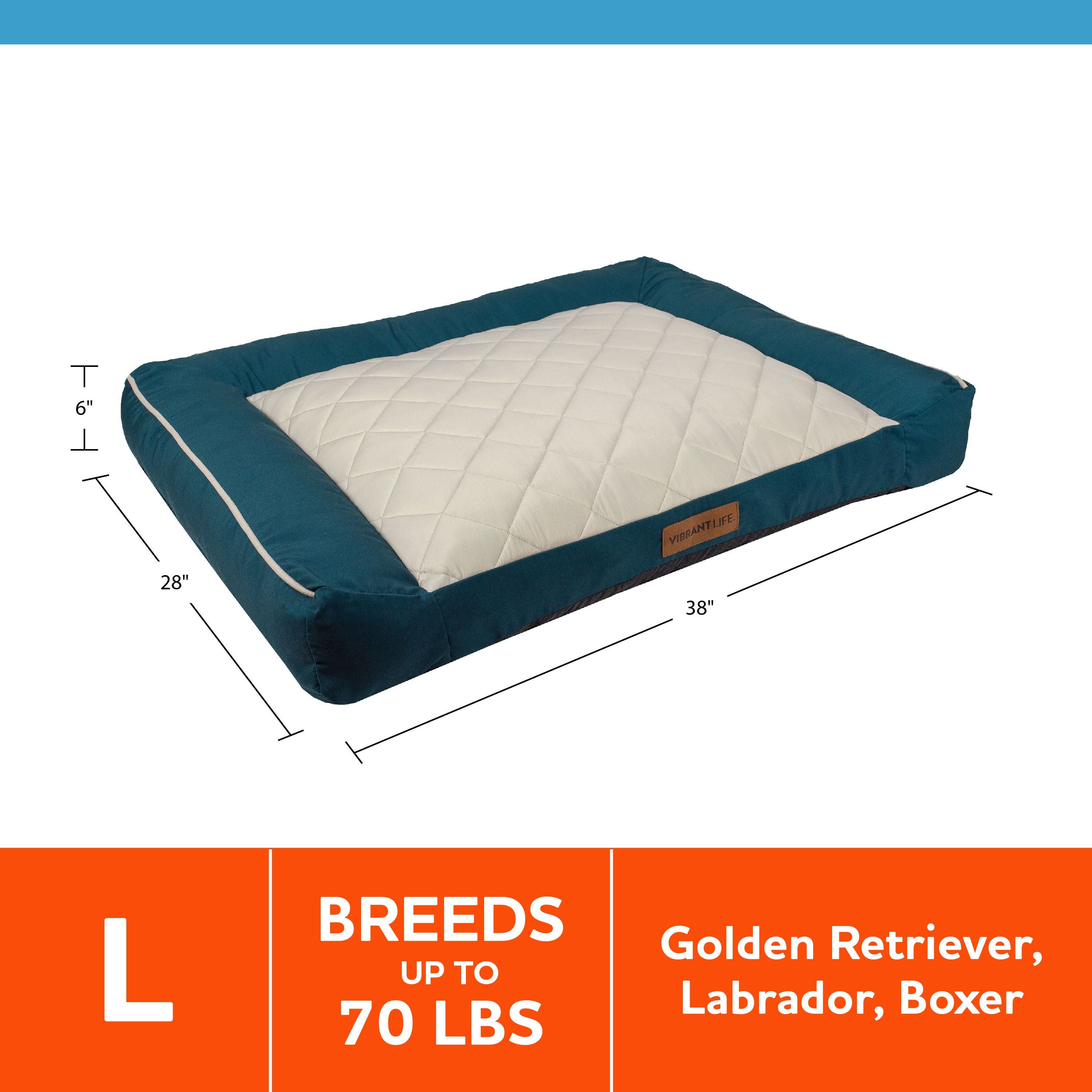 Vibrant Life Large Deluxe Cooling Couch Dog Bed， Teal