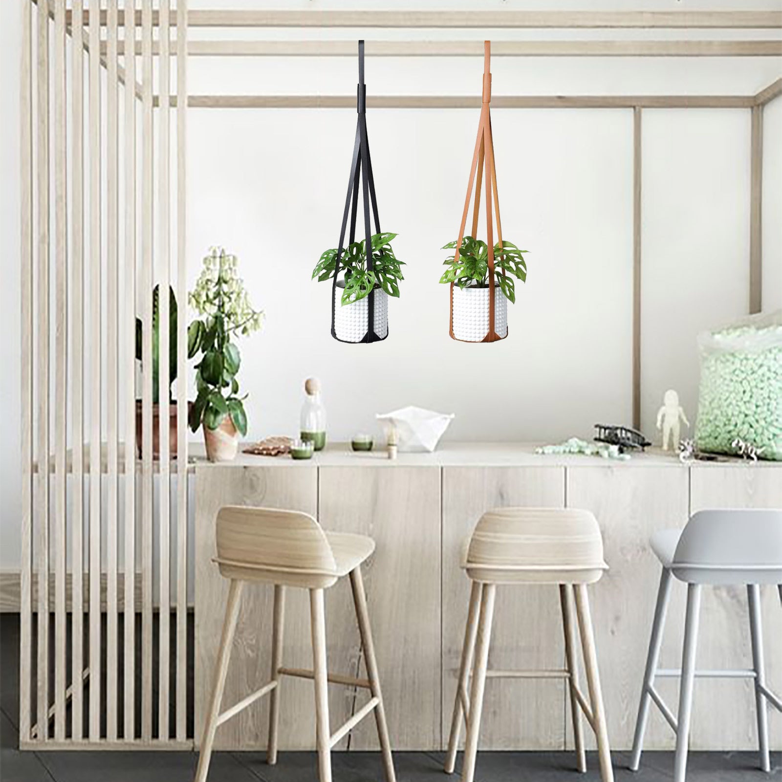 Modern Home Gardening Plant Leather Flower Pot Sling Hanging Pot Bracket Leather Hanging Pot Cover