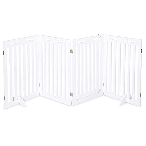 Arf Pets Free Standing White Dog Gate W/ 4 Panels and Door， 80
