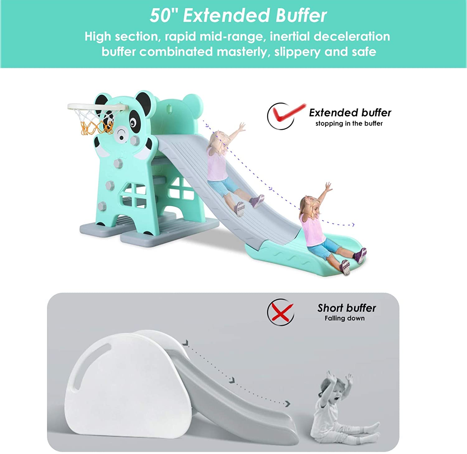 LAZY BUDDY Sturdy Kids Slide with Basketball Hoop and Ball， Toddler Slide Play Climber Outdoor Indoor Playground