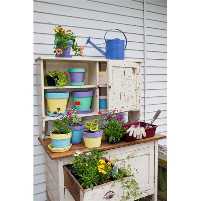 Potting Bench with Containers & Flowers Marion County Illinois USA Poster Print, 24 x 36 - Large