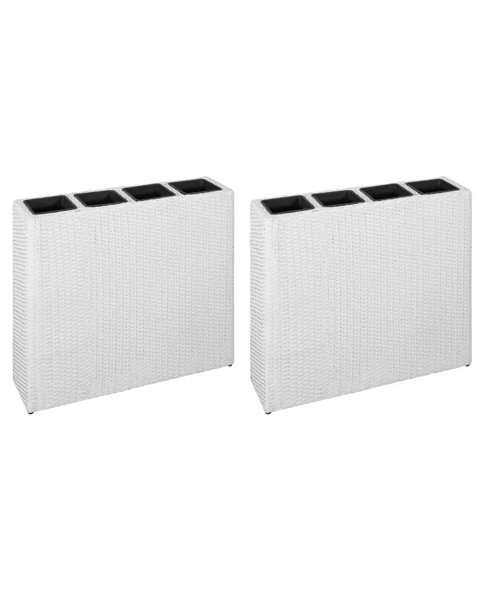 vidaXL Garden Raised Bed with 4 Pots 2 pcs Poly Rattan White
