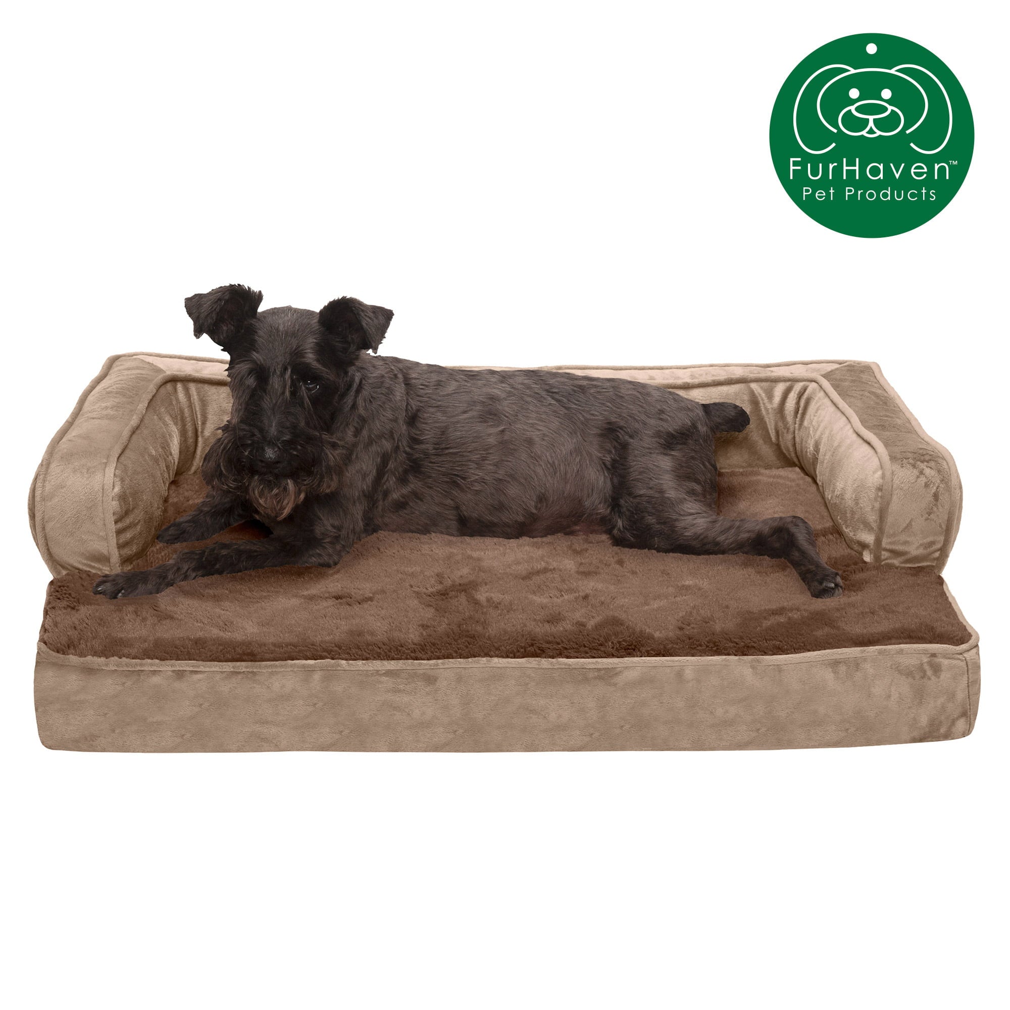 FurHaven Pet Products | Orthopedic Plush and Velvet Comfy Couch Sofa-Style Pet Bed for Dogs and Cats， Almondine， Medium
