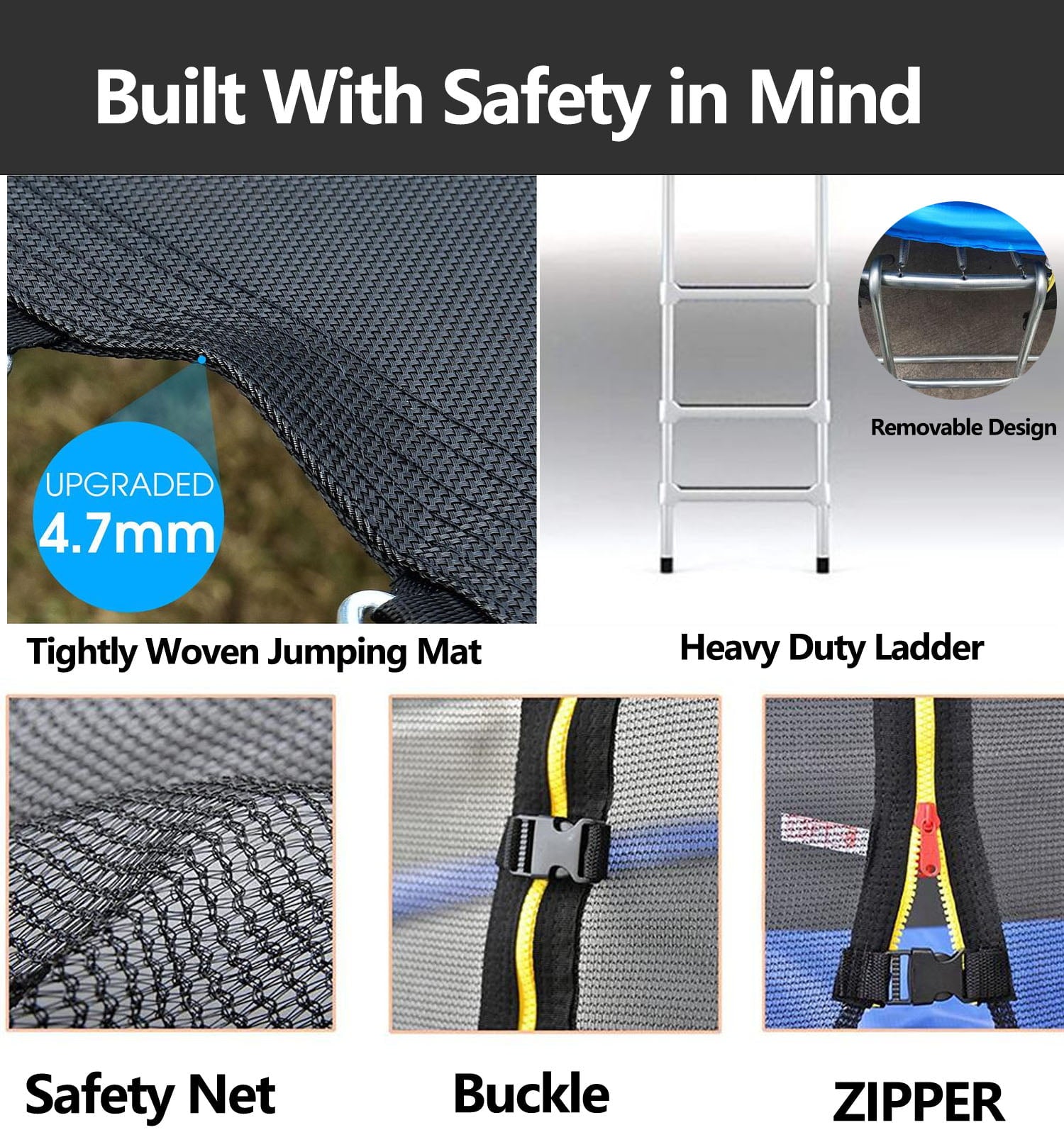 SKONYON 10FT Trampoline for Kids/Adult with Enclosure Net， 661LBS Capacity 3-4 Kids， High Waterproof Mat and Inclined Ladder， Outdooe/Indoor Park Kindergarten