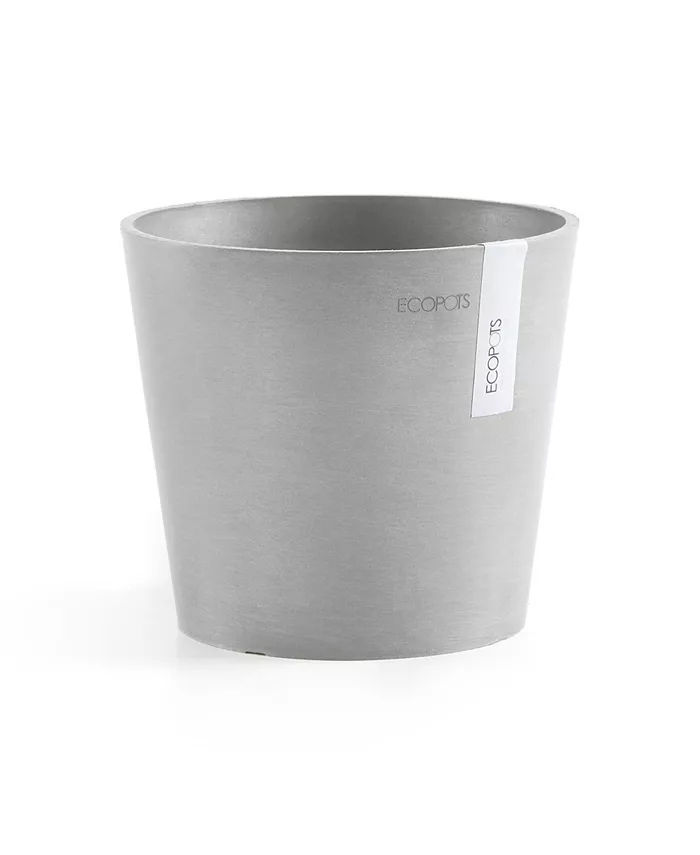 ECOPOTS Amsterdam In Outdoor Round Plastic Pot Planter， White Grey 7