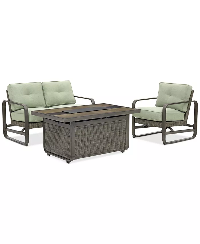 Agio Ellsworth Outdoor 3-Pc. Chat Set (1 Fire Pit， 1 Loveseat 1 Club Chair)， Created for Macy's