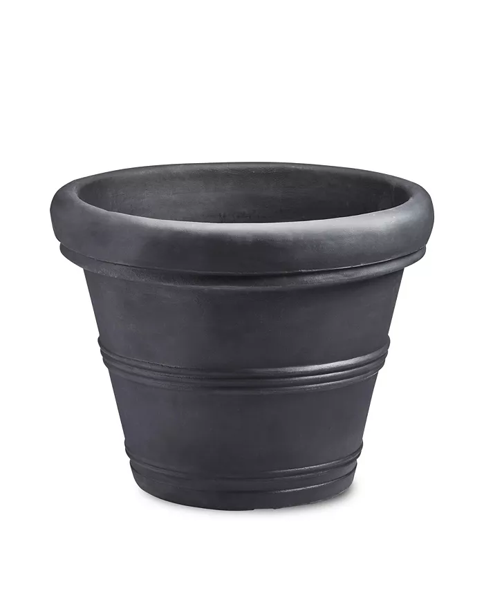 Crescent Garden Brunello Classic Rolled-Rim Plant Pot， 16” Caviar Black