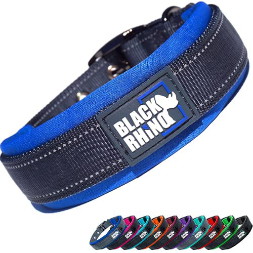 Black Rhino - The Comfort Collar Ultra Soft Neoprene Padded Dog Collar for All Breeds - Heavy Duty Adjustable Reflective Weatherproof (Large， Blue/Grey)