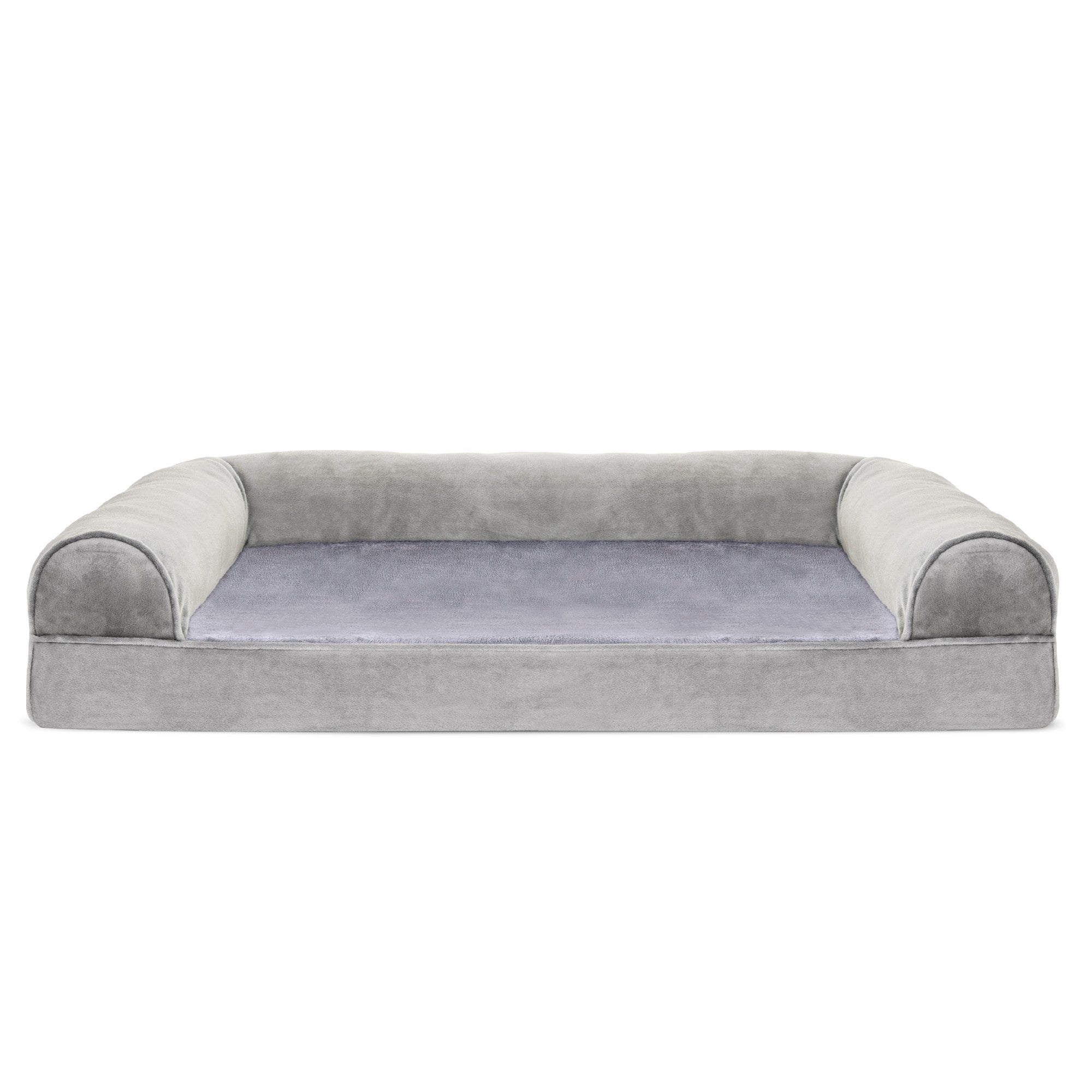 FurHaven Pet Dog Bed | Cooling Gel Memory Foam Orthopedic Faux Fur and Velvet Sofa-Style Couch Pet Bed for Dogs and Cats， Smoke Gray， Large