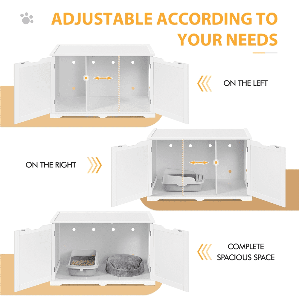 Topeakmart Wooden Cat Litter Box Enclosure with Partition Wall， White
