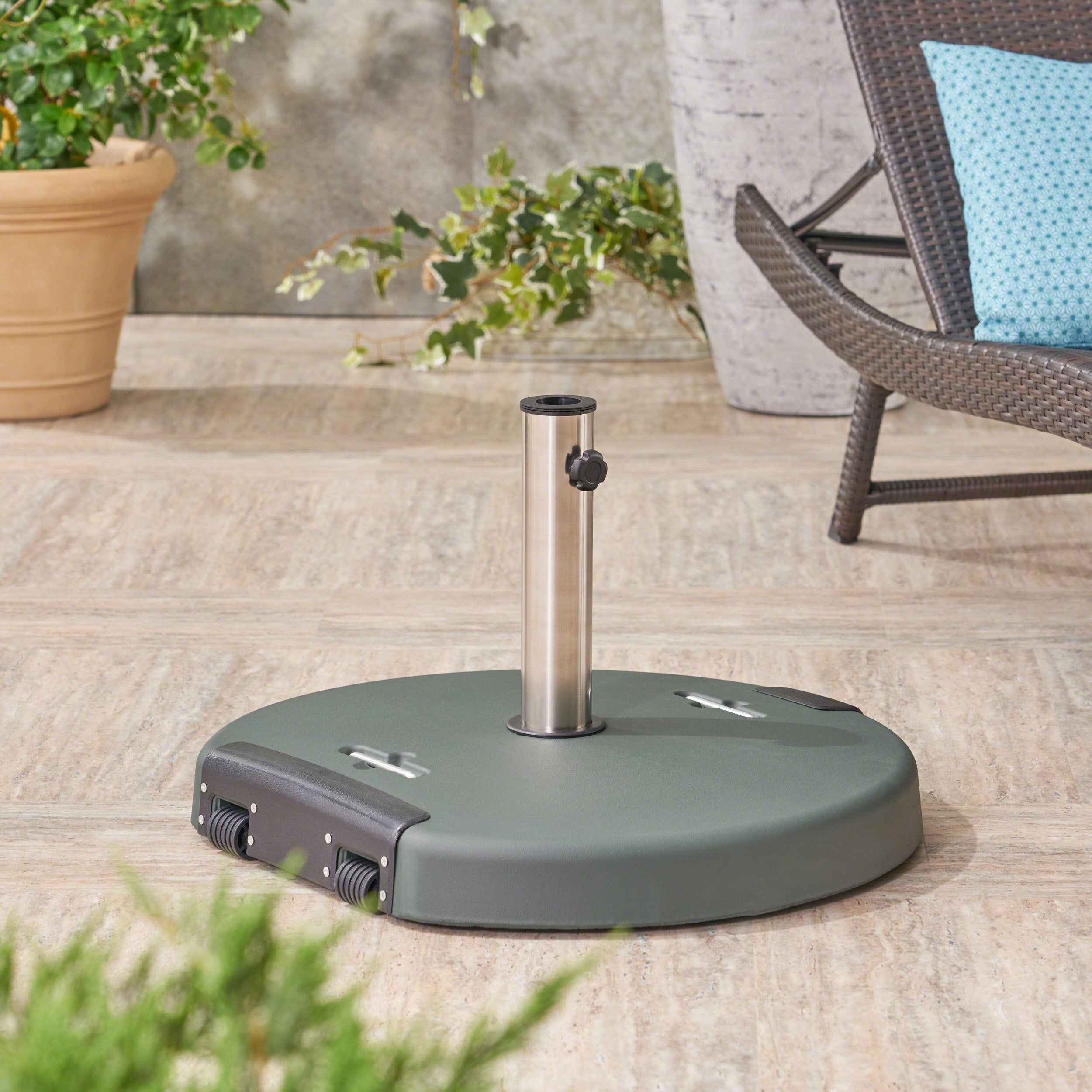 Kelly Outdoor 132lb Concrete Circular Umbrella Base with Stainless Steel Collar