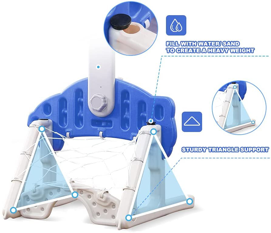 MEZOOM 3-in-1 Basketball Hoop for Kids Toddler Basketball Hoop Sports Indoor Outdoor Adjustable Play Set for Children w/ Soccer Goal， Ring Toss