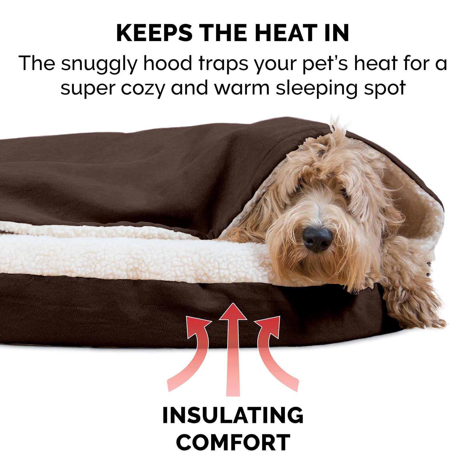 FurHaven | Cooling Gel Faux Sheepskin Snuggery Pet Bed for Dogs and Cats， Espresso， 26-Inch