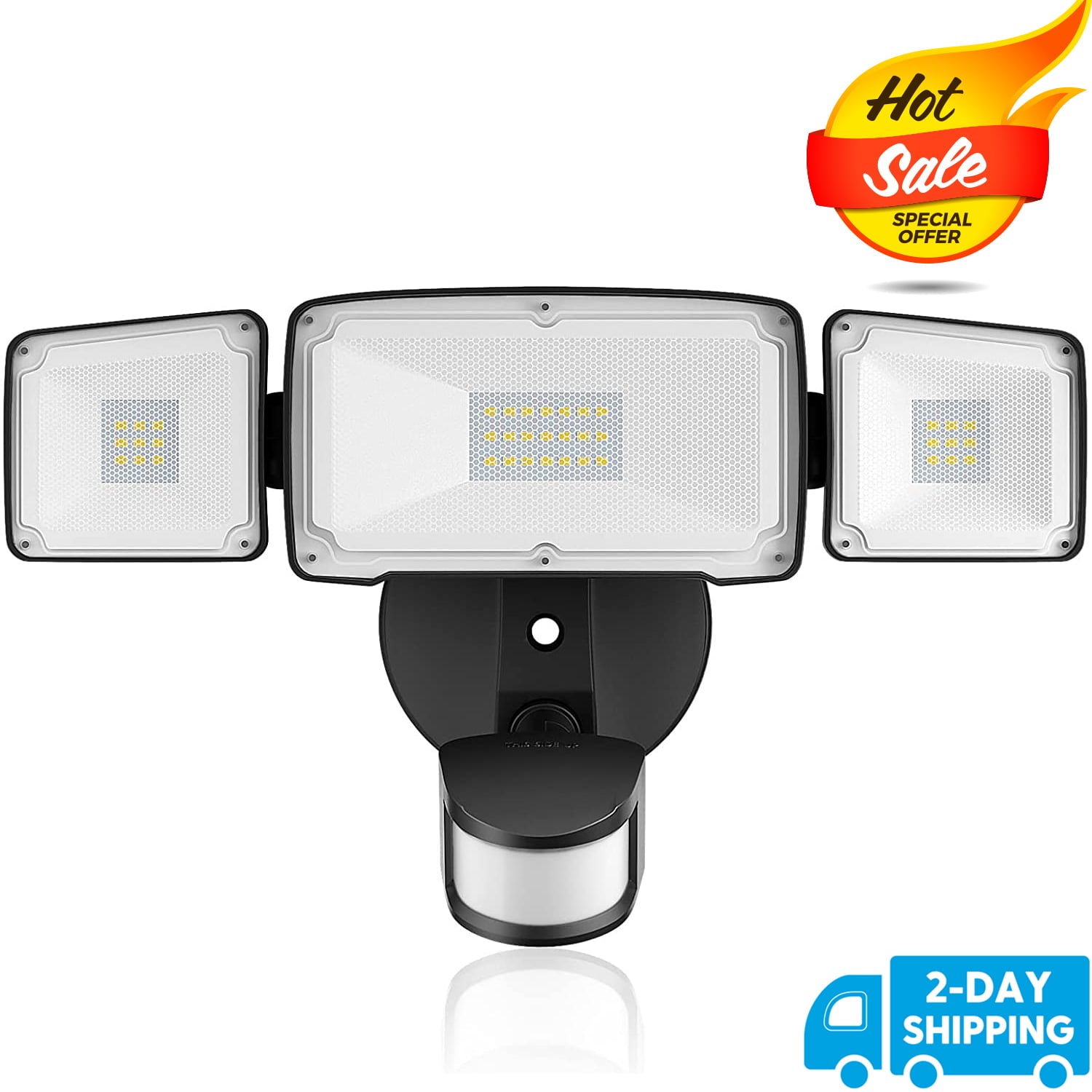 Amico 3 Head LED Security Lights with Motion Sensor， Adjustable 40W， 4000LM， 5000K， IP65 Waterproof， Exterior Flood Light for Garage， Yard（Black)