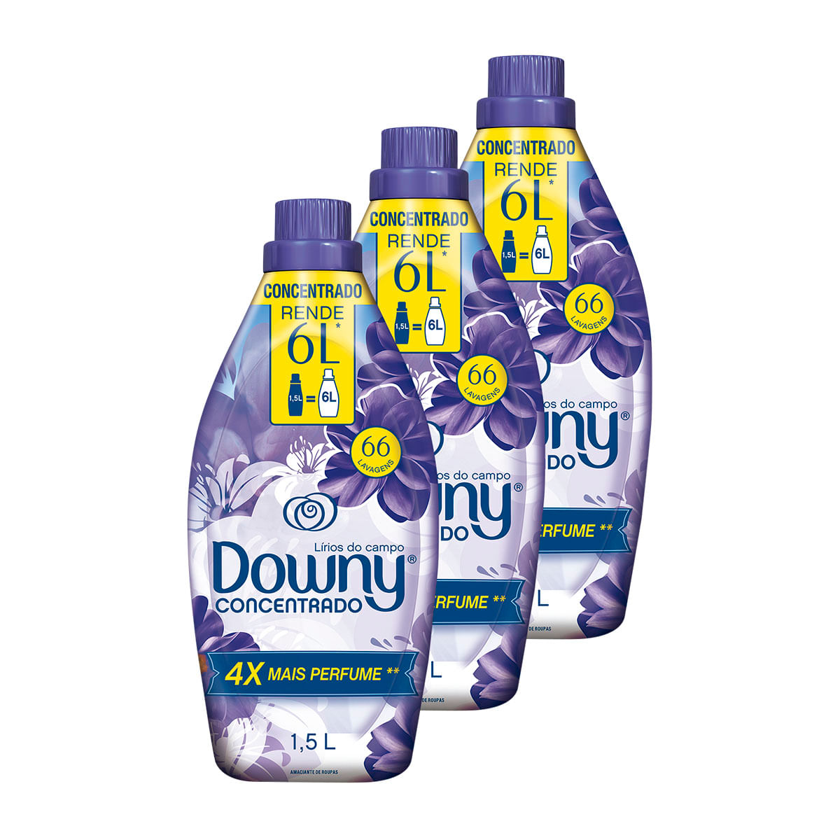 Amaciante Downy Concentrado Lirios do Campo 1,5 Litros - 3 Unidades