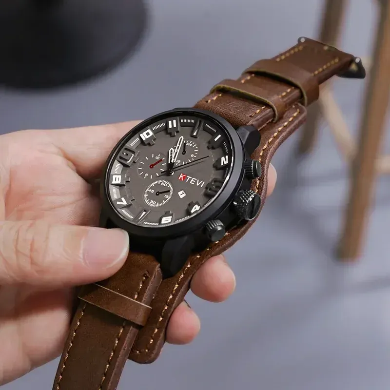 LIUYANGTIAN Retro Men's Watches High-end Luxury Man Watch PU Leather Strap Date Business Quartz Watch Big Dial Military tactical Wristwatch