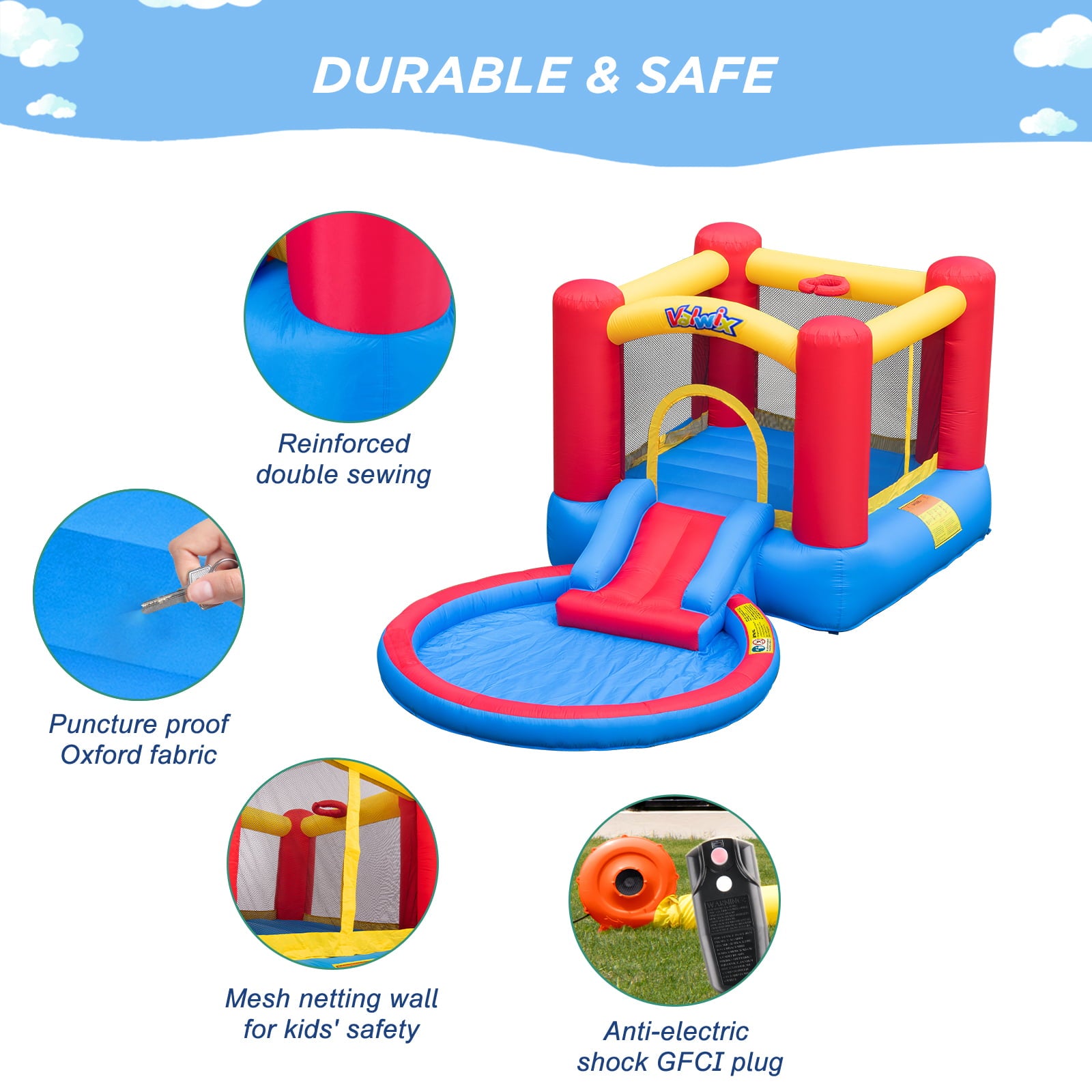 Valwix 13'5'' x 6'9'' x 5'4'' Inflatable Bounce House with 450W Blower for Kids 3-5 years