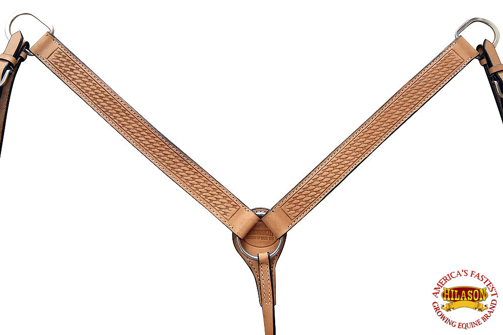 57BH Hilason Western Horse Breast Collar American Leather Tan Hand Tool Basket