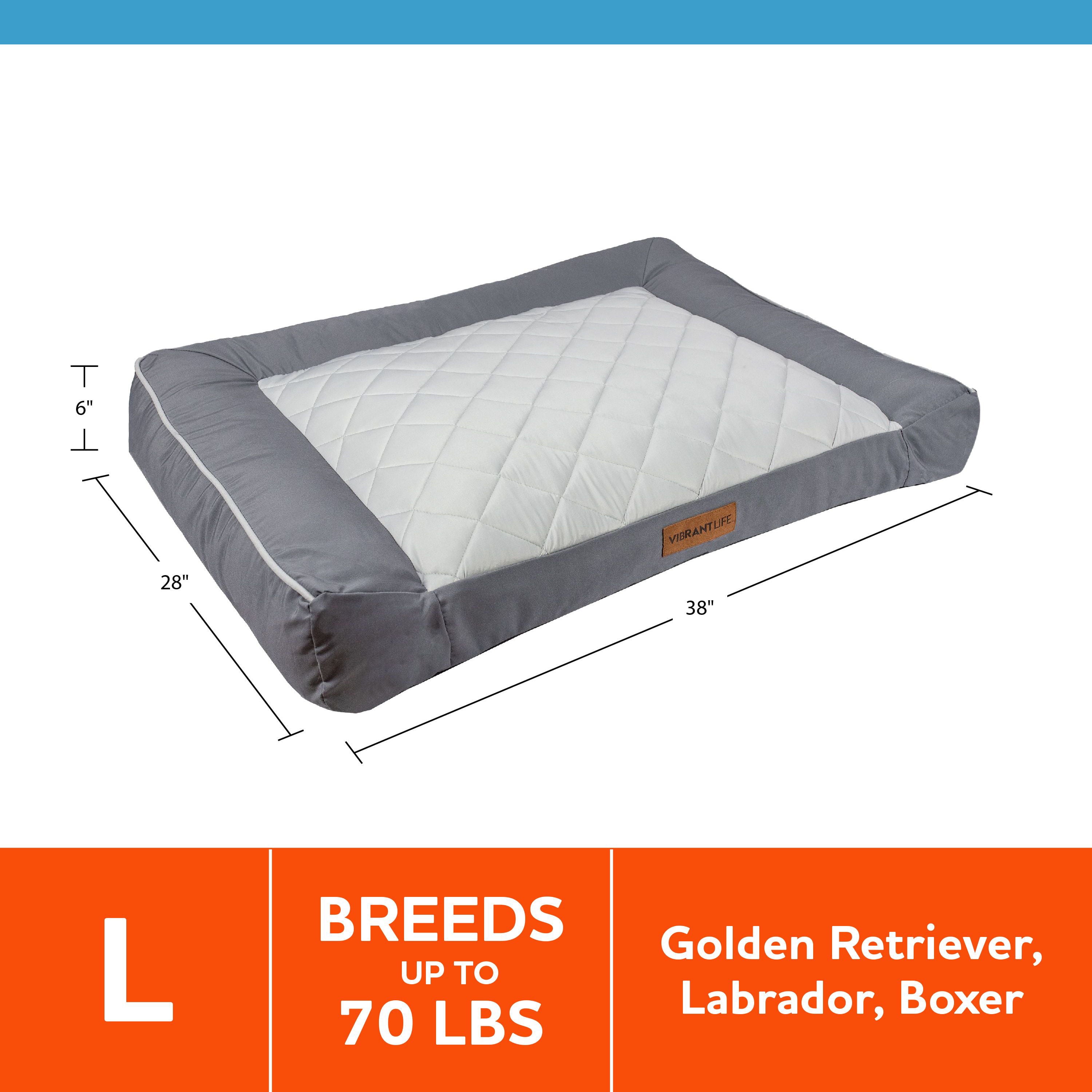 Vibrant Life Large Deluxe Cooling Couch Dog Bed， Gray