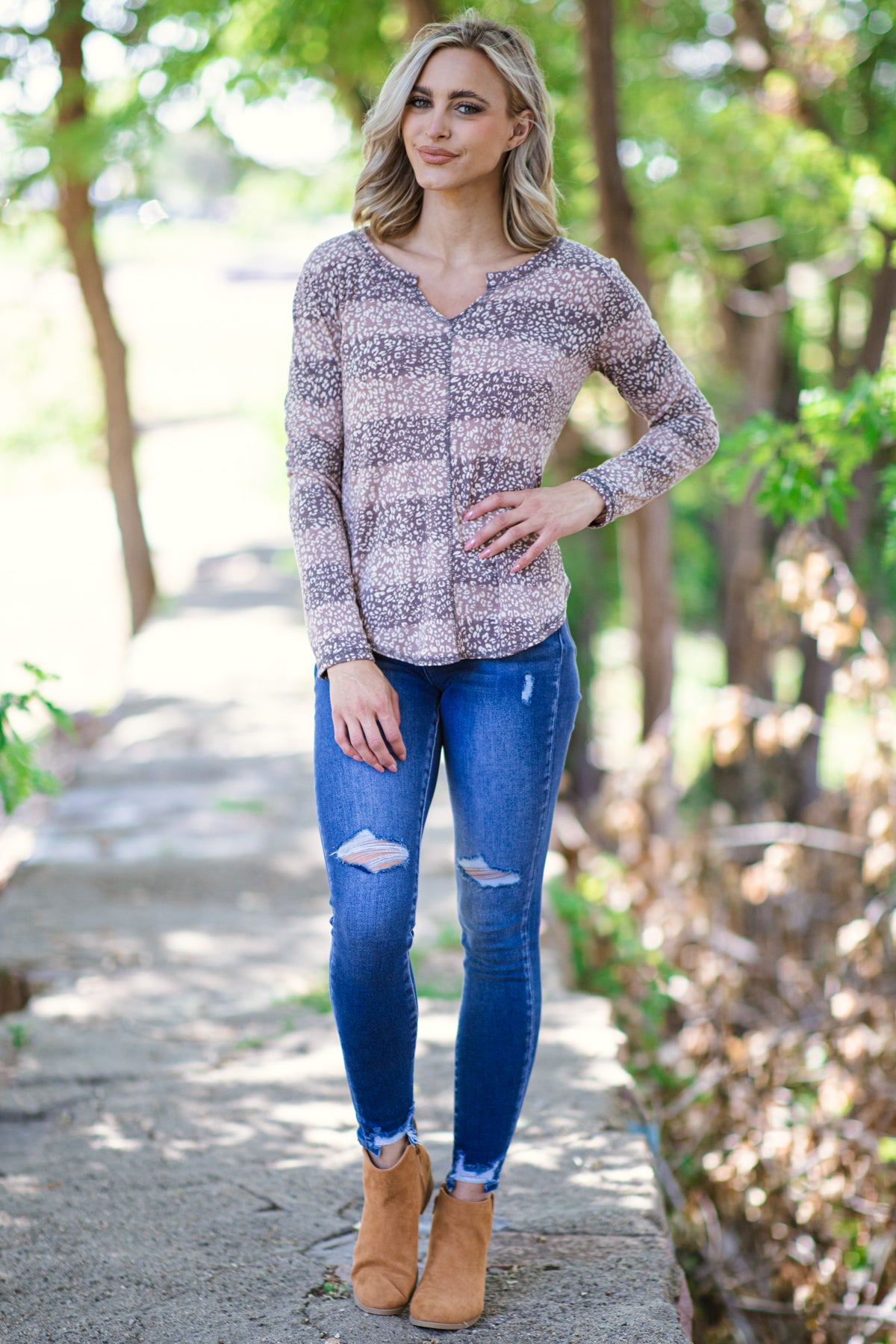 Mauve and Dusty Rose Stripe Animal Print Top