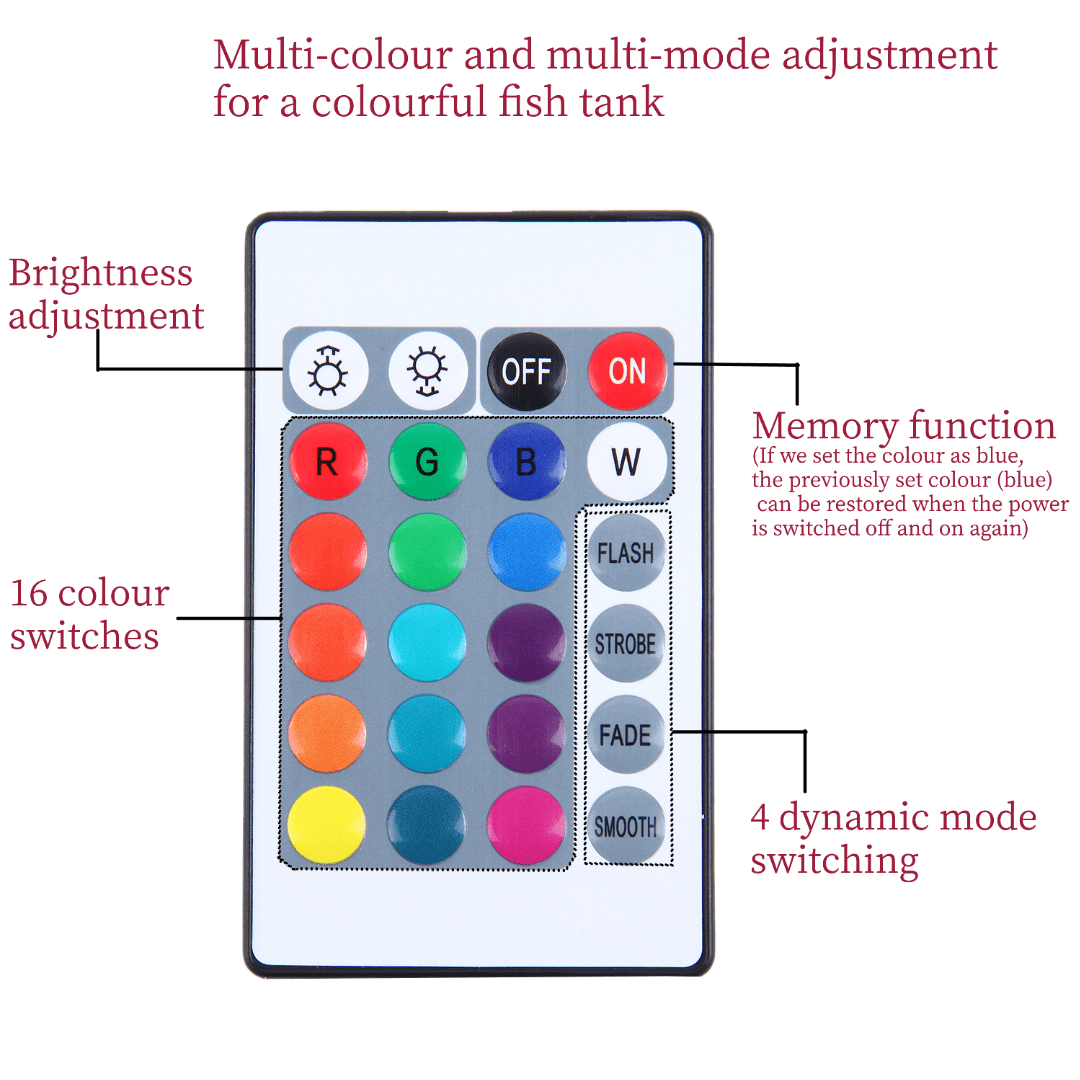Ridgeyard Aquarium Air Bubble Lights RGB LED Submersible 16 Colors Fish Tank Light Bar with Remote Control 20.5