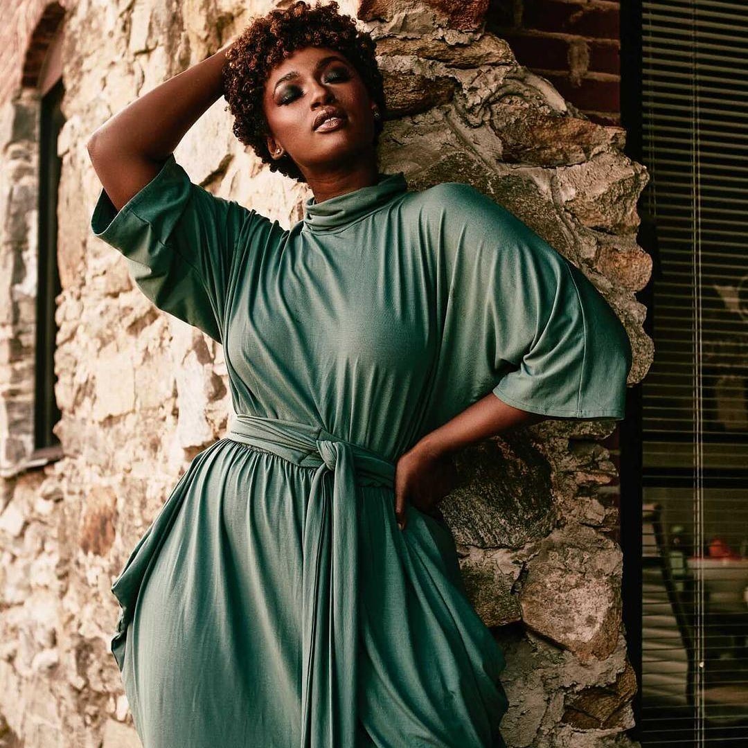 Mid Sleeve High Neck Slouch Dress