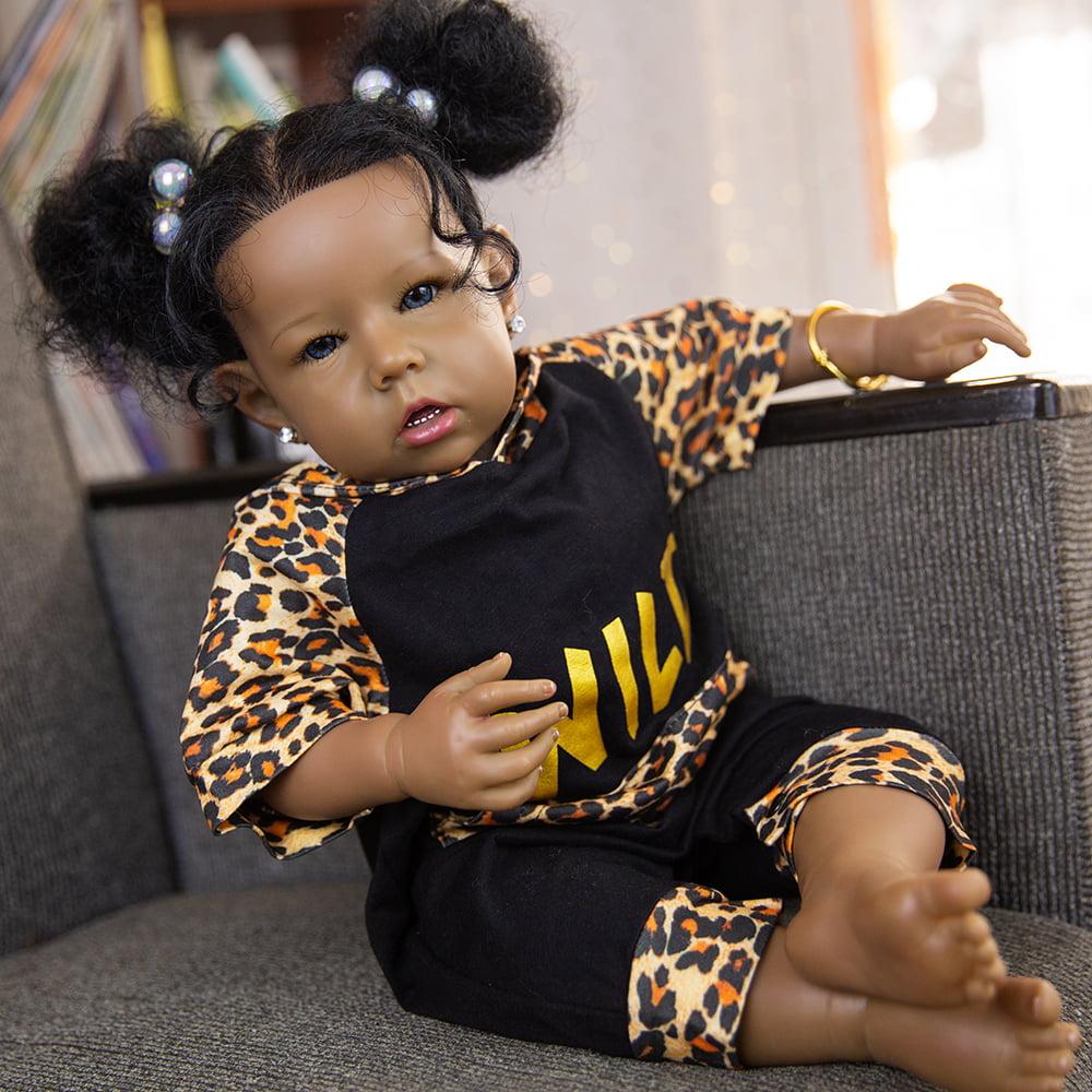 Takanini Reborn Baby Dolls African American Dolls Realistic Silicone Soft Body Black Skin Girl's Birthday Gift