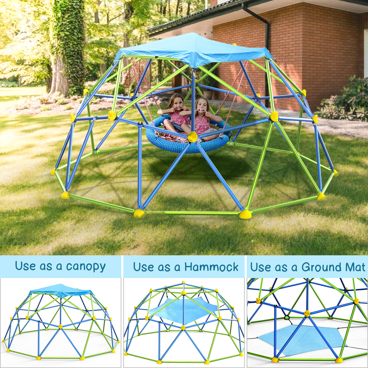 GIKPAL 3-in-1 Dome Climber，10FT Outdoor Dome Climbing for 3-10 Kids Play Center with 3D Assembly Video， Supporting 1000lbs Jungle Gym  Rugged and Funning Playground Equipment