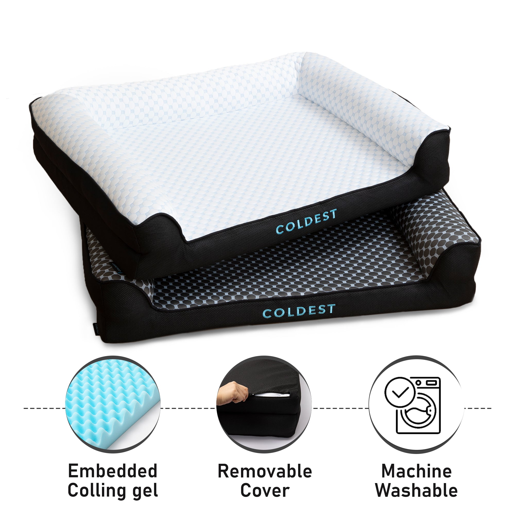 Coldest Cozy Dog Bed - Cooling Medium Dog Beds - Washable Removable Cover Comfortable and Anti Slip (Large， Grey)