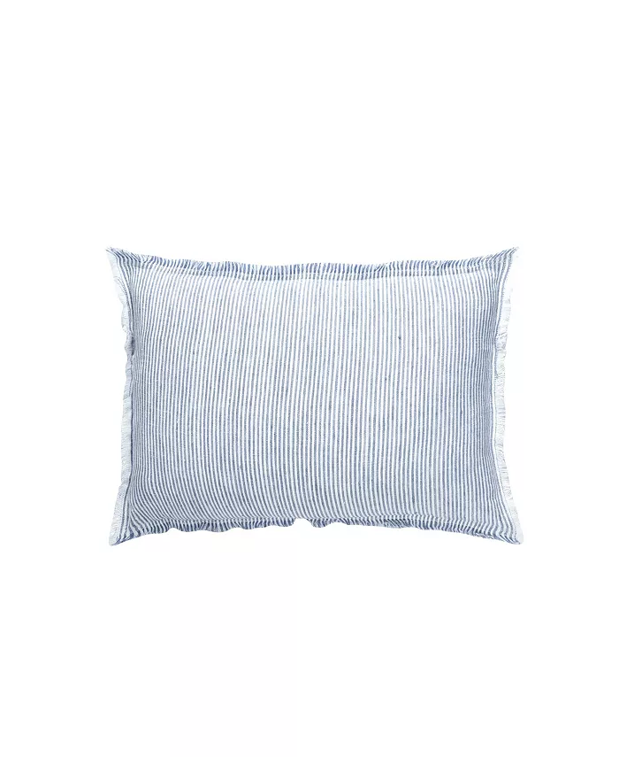 Anaya Home Chambray Blue White Striped So Soft Linen Down Alternative Lumbar Pillow