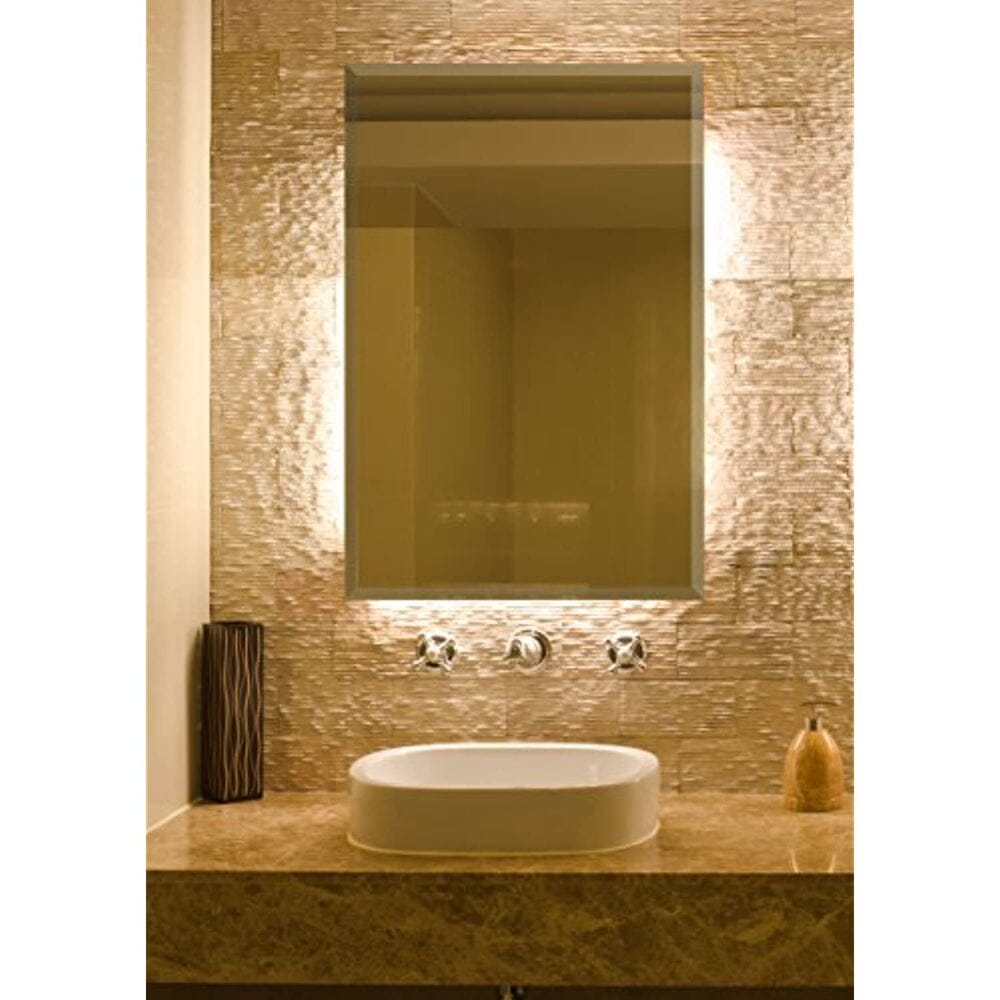 Large Simple Rectangular Streamlined 1 Inch Beveled Wall Mirror (24