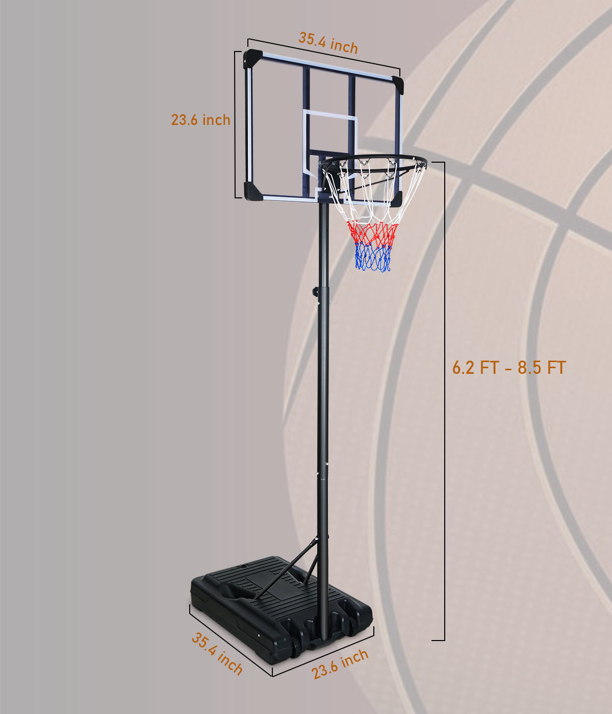 HooKung Portable Basketball Hoops and Goals 35.4 '' Backboard Basketball System Height Adjustable 6.2ft -8.5ft for Adult Teenagers Indoor Outdoor Use
