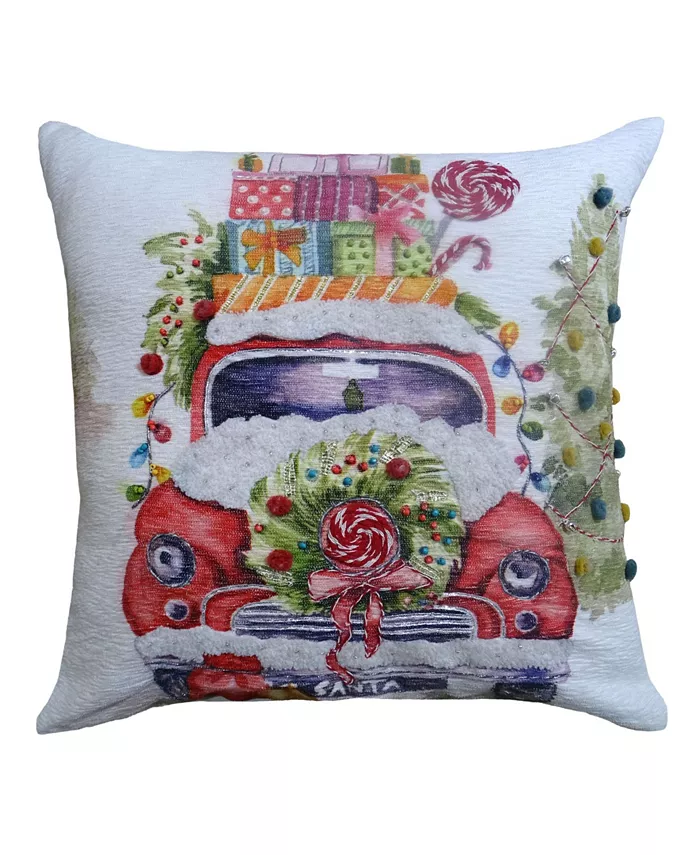 Vibhsa Chicos Home Christmas Car Embroidered Decorative Pillow，20