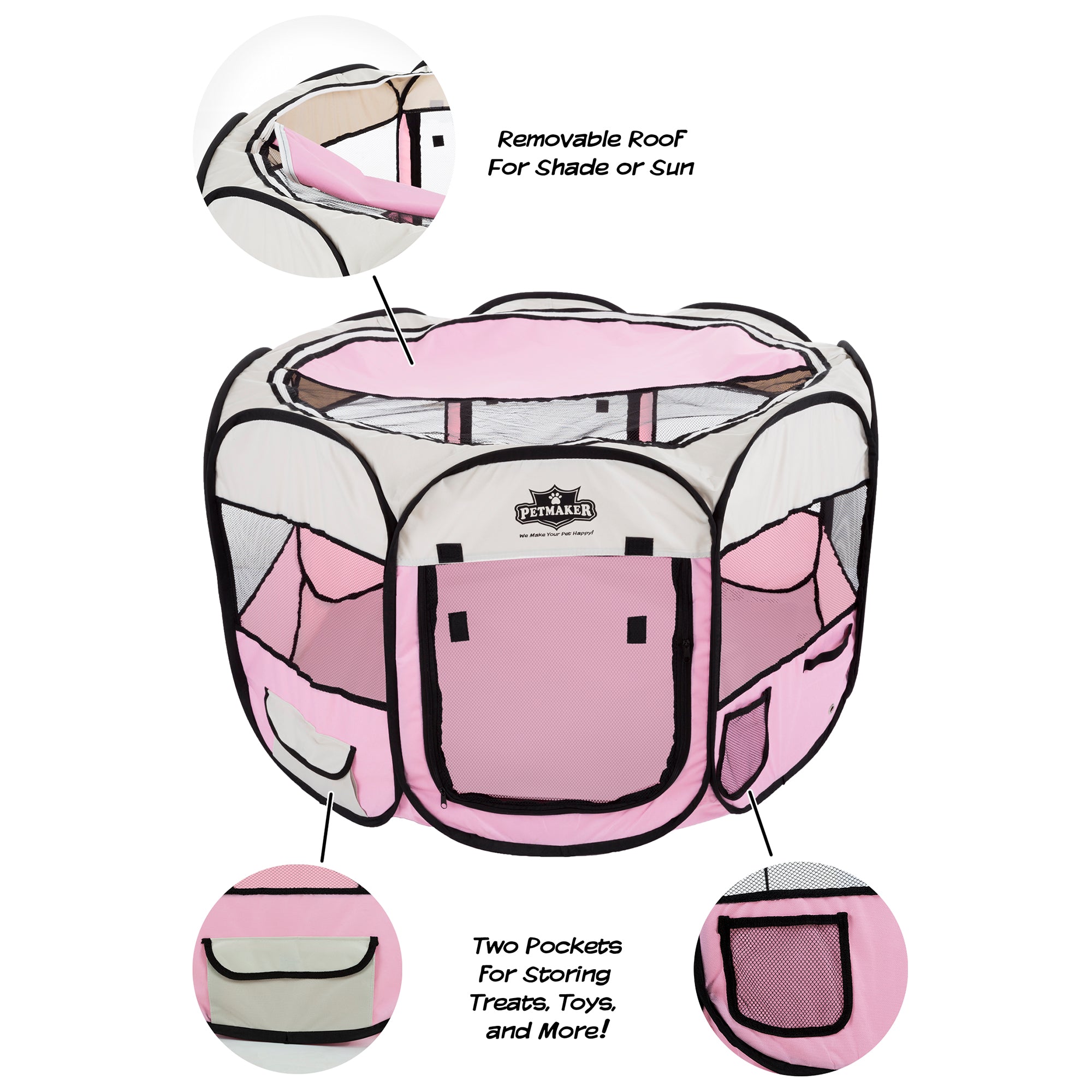 Portable Pop Up Pet Play Pen with carrying bag 38in diameter 24in H Pink by PETMAKER
