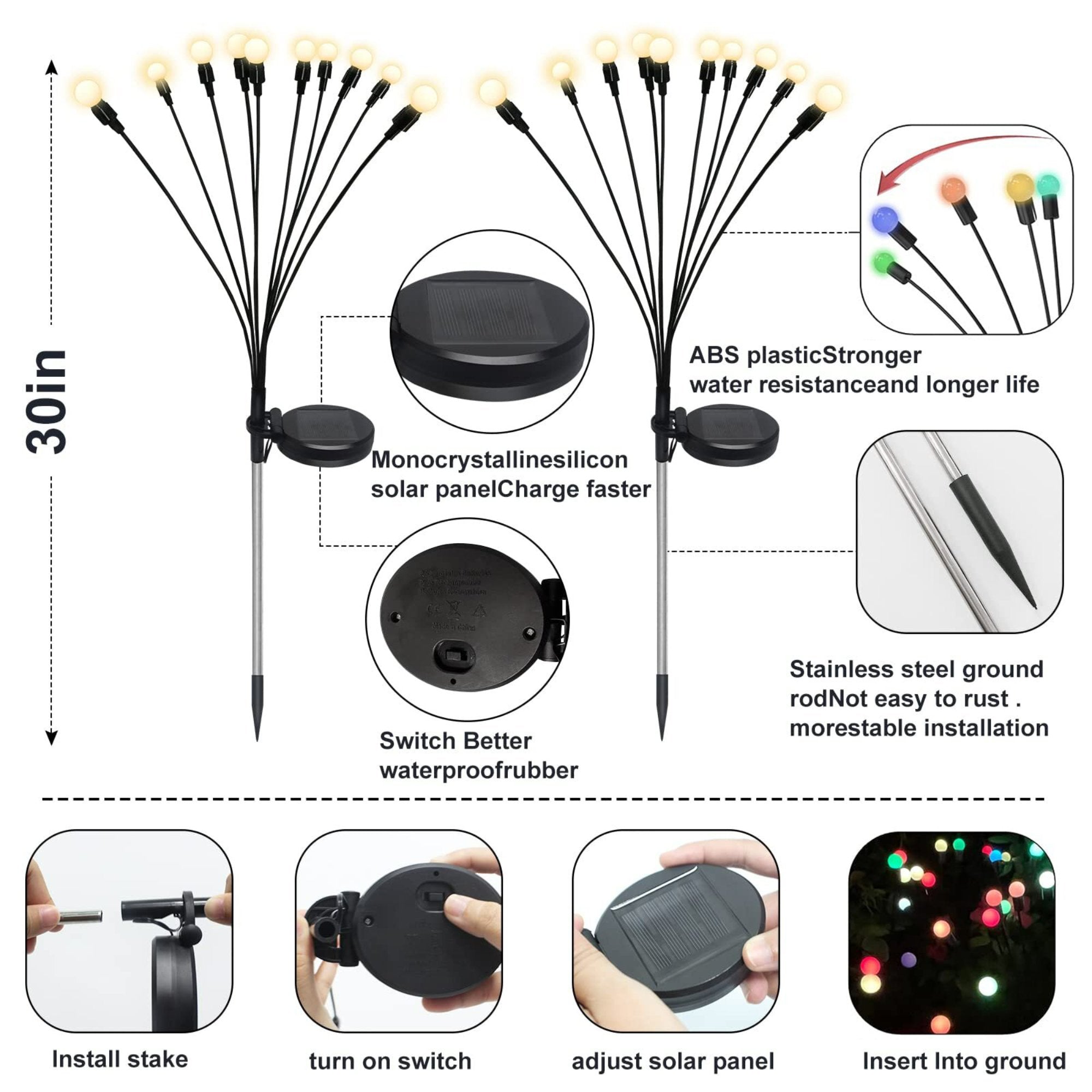 TOANEL 2Pcs Solar Garden Lights Outdoor Powered Firefly Lights Solar Starburst Swaying Decor Lights for Pathway Landscape Yard Patio
