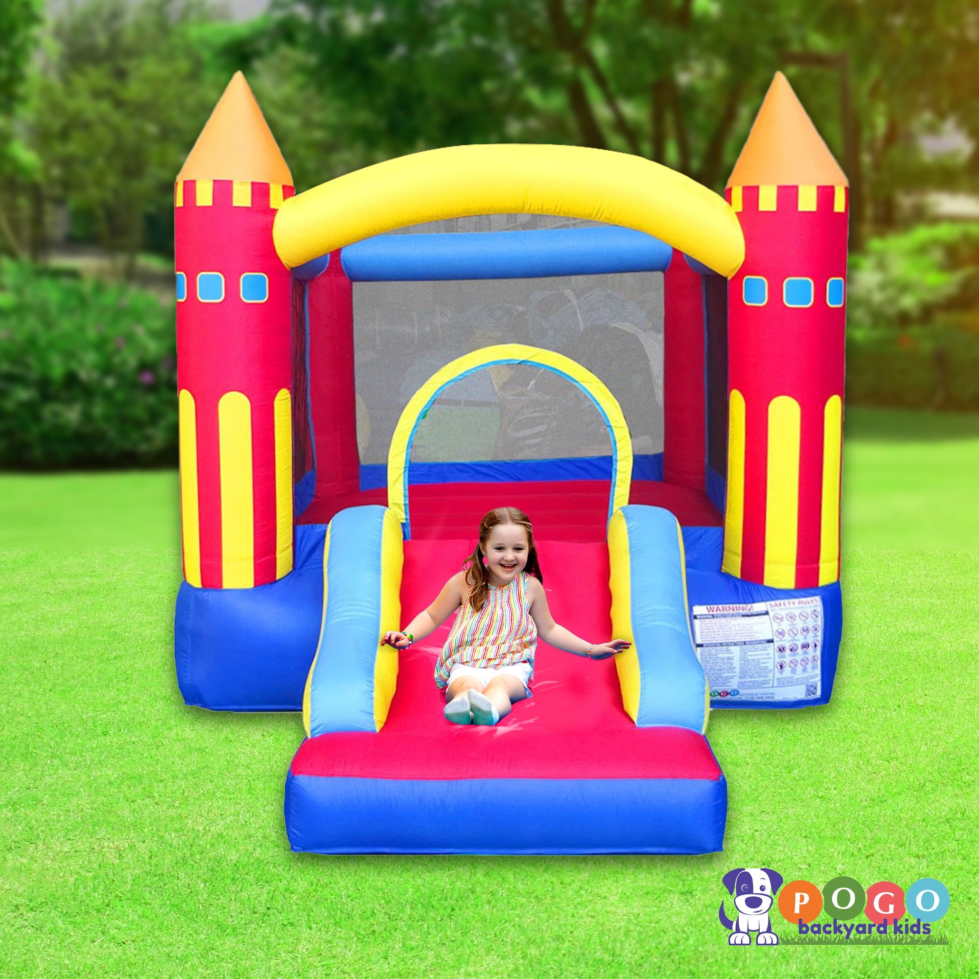 Pogo Bounce House Backyard Kids Colorful Castle Inflatable Bounce House with Slide