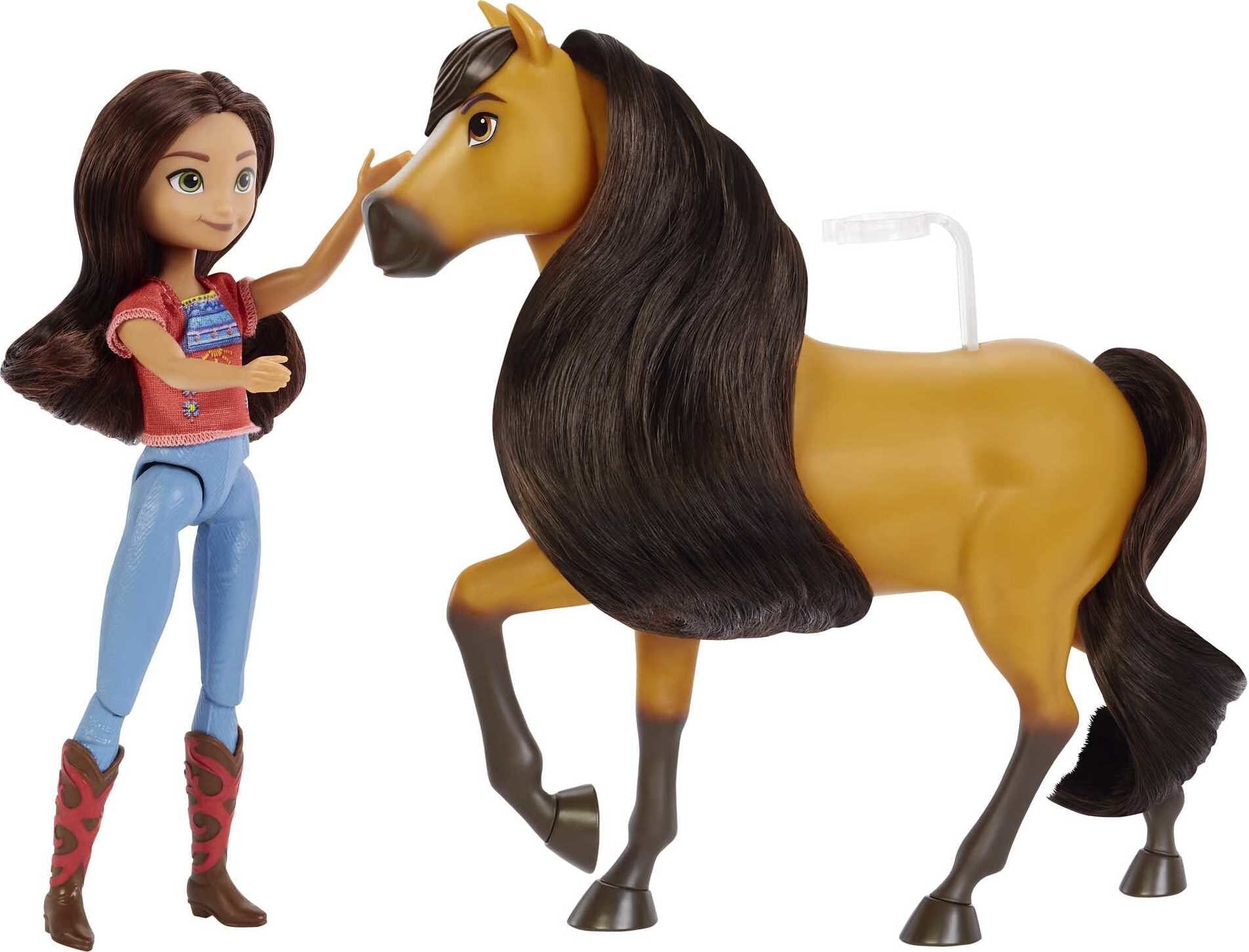 Spirit Lucky Doll .(7 in) with Fashion Top, Treats, Brush & Spirit Horse (8 in), Soft Mane & Tail, 3 & Up